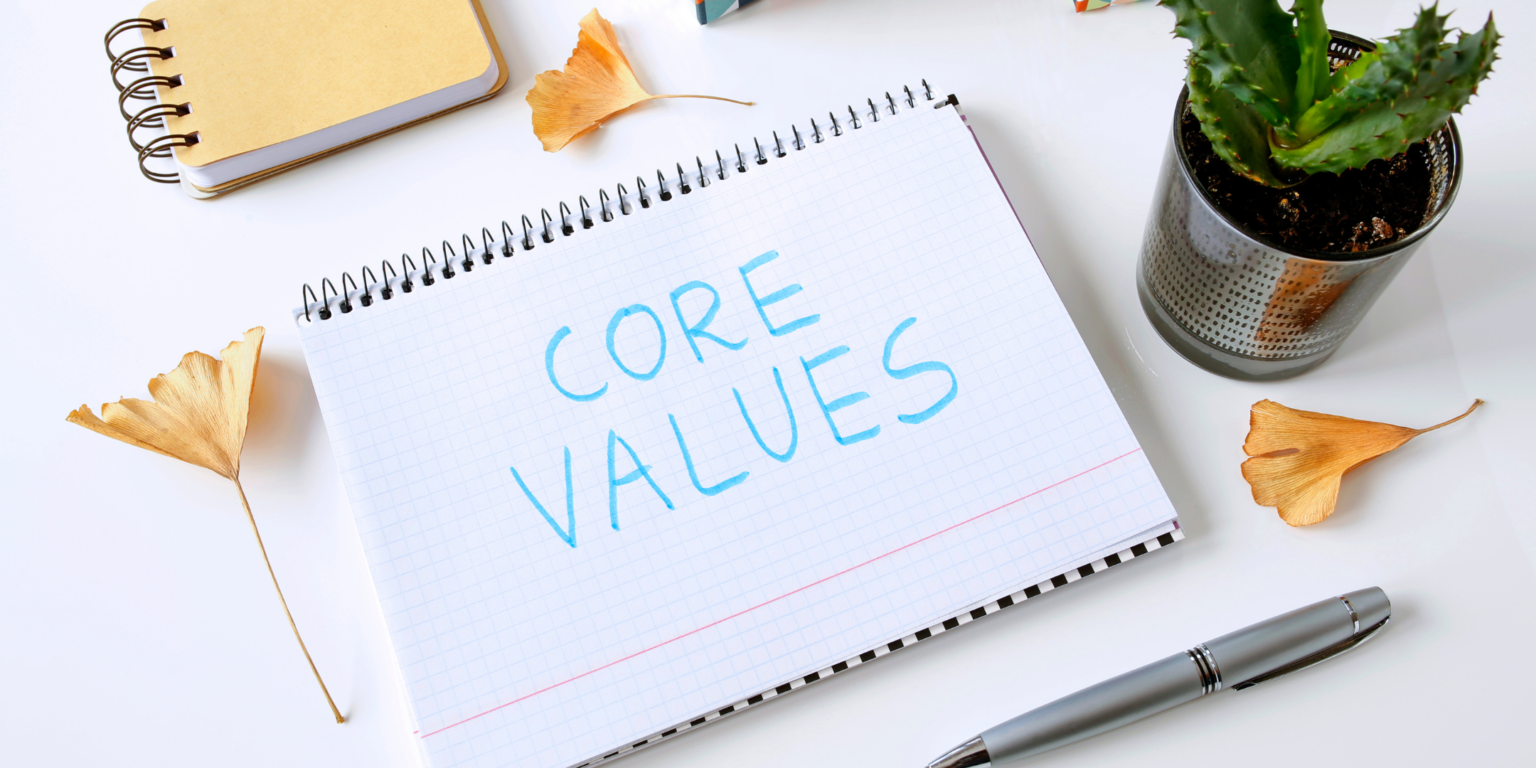 Notebook with word CORE VALUES written